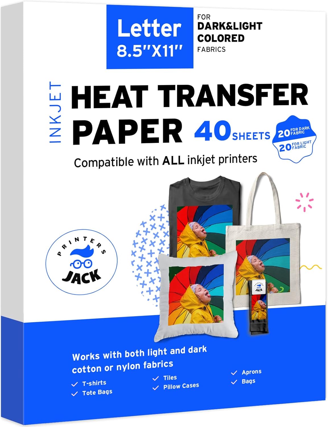 Printers Jack Iron-On Heat Transfer Paper for White and Light Fabric, 20 Pack 8.3x11.7 inch T-Shirt Transfer Paper for Any Inkjet Printer, Long Lasting Printing Transfer Paper for Heat Press - Image 14
