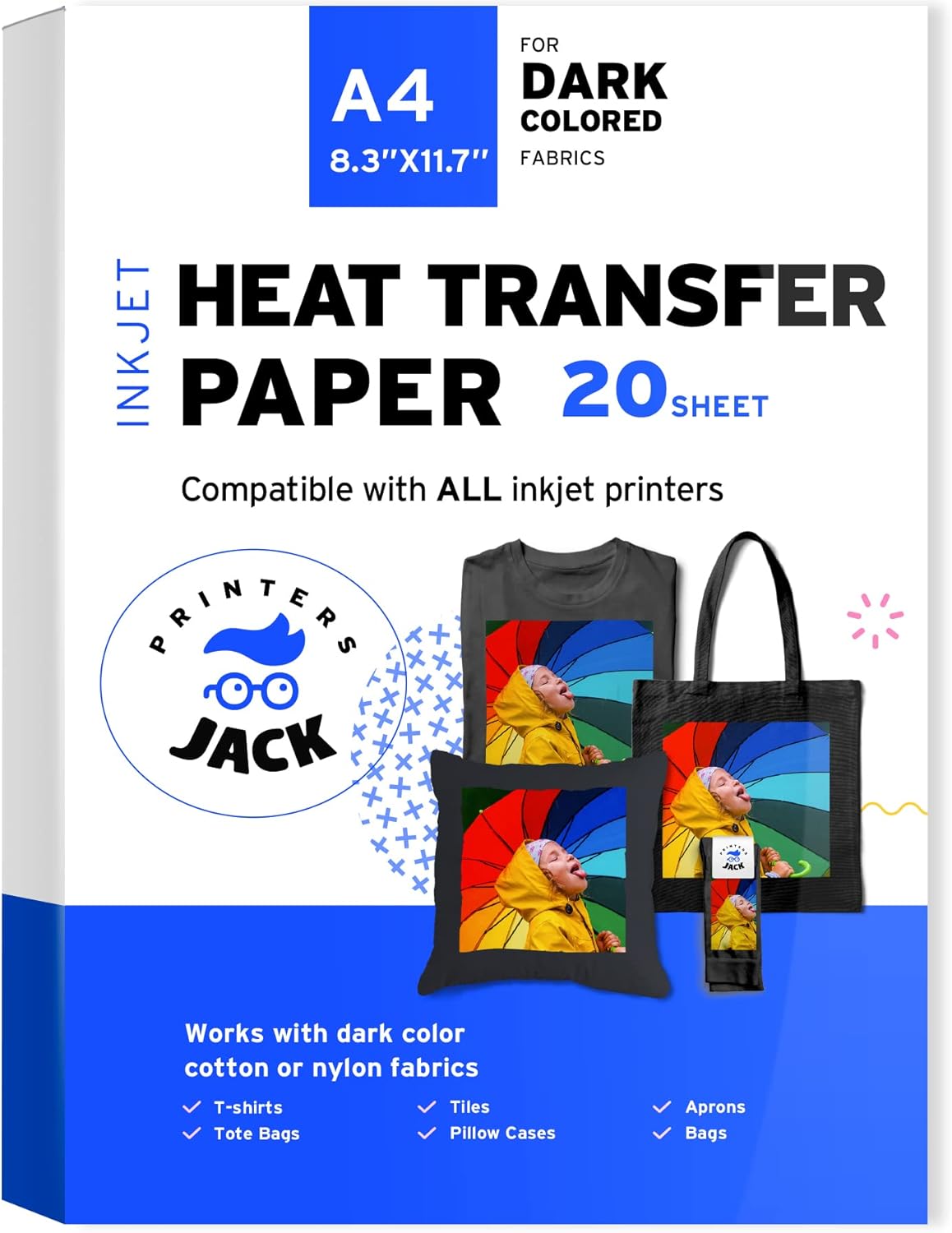 Printers Jack Iron-On Heat Transfer Paper for White and Light Fabric, 20 Pack 8.3x11.7 inch T-Shirt Transfer Paper for Any Inkjet Printer, Long Lasting Printing Transfer Paper for Heat Press - Image 13