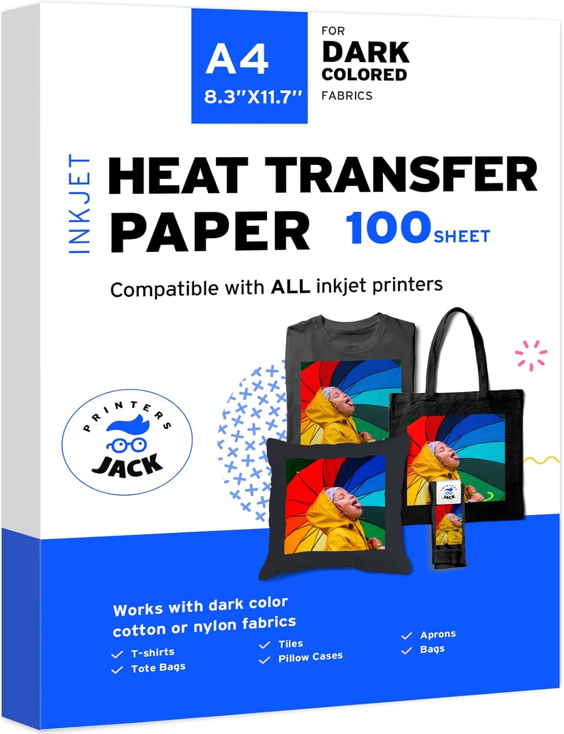 Printers Jack Iron-On Heat Transfer Paper for White and Light Fabric, 20 Pack 8.3x11.7 inch T-Shirt Transfer Paper for Any Inkjet Printer, Long Lasting Printing Transfer Paper for Heat Press - Image 8