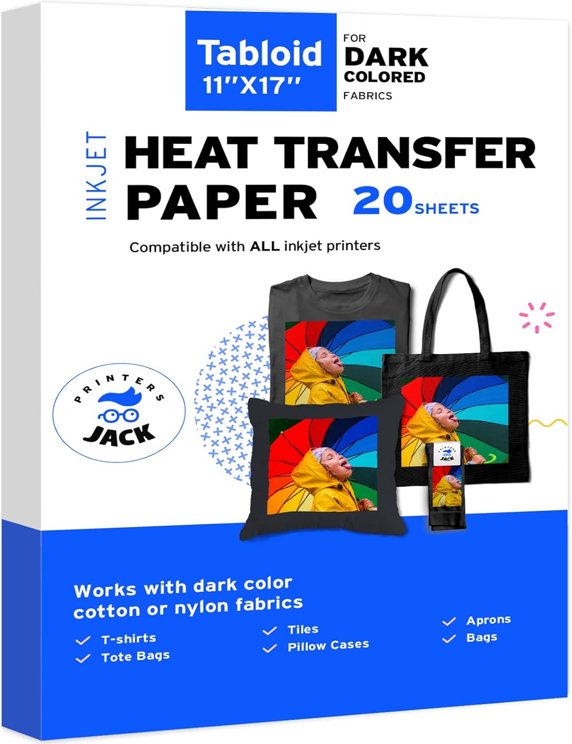 Printers Jack Iron-On Heat Transfer Paper for White and Light Fabric, 20 Pack 8.3x11.7 inch T-Shirt Transfer Paper for Any Inkjet Printer, Long Lasting Printing Transfer Paper for Heat Press - Image 10
