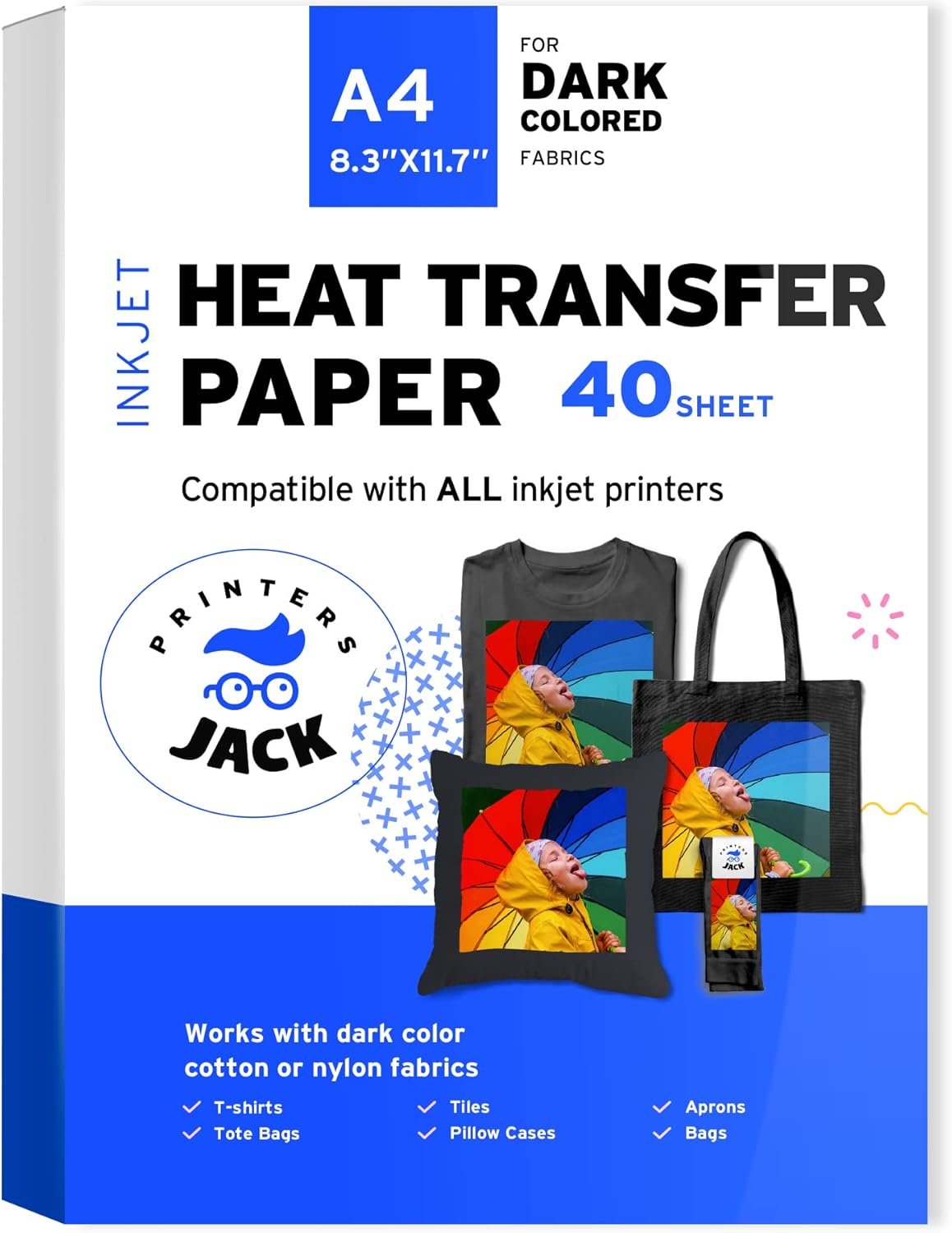 Printers Jack Iron-On Heat Transfer Paper for White and Light Fabric, 20 Pack 8.3x11.7 inch T-Shirt Transfer Paper for Any Inkjet Printer, Long Lasting Printing Transfer Paper for Heat Press - Image 12