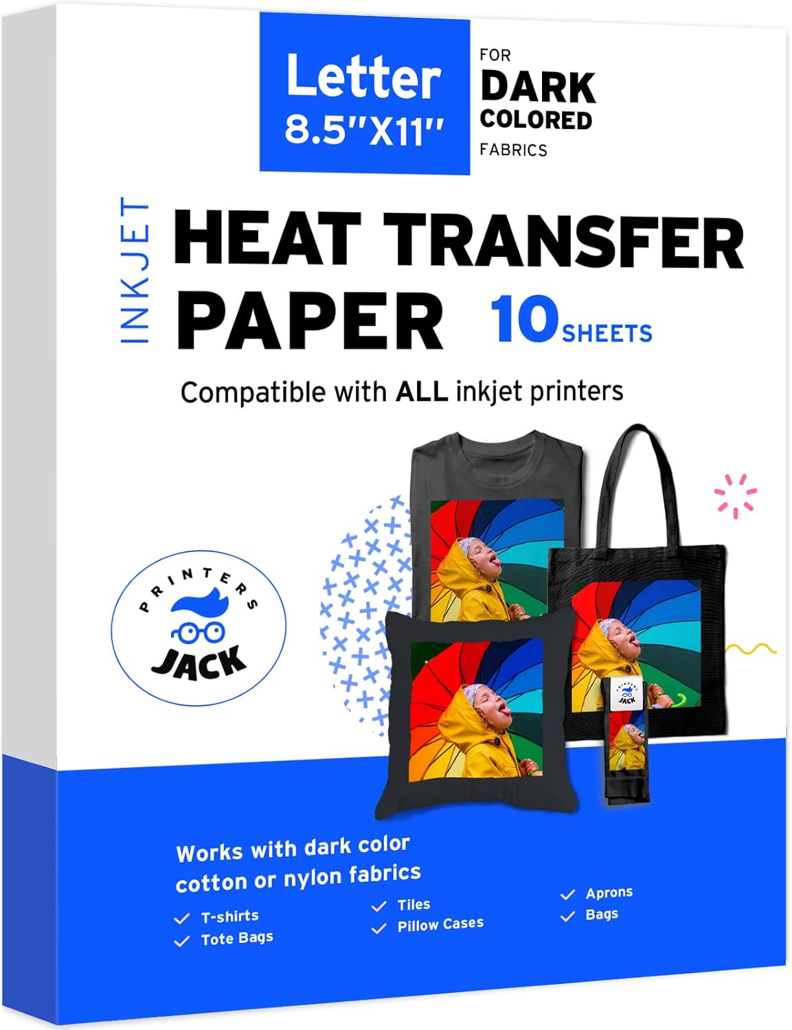 Printers Jack Iron-On Heat Transfer Paper for White and Light Fabric, 20 Pack 8.3x11.7 inch T-Shirt Transfer Paper for Any Inkjet Printer, Long Lasting Printing Transfer Paper for Heat Press - Image 11