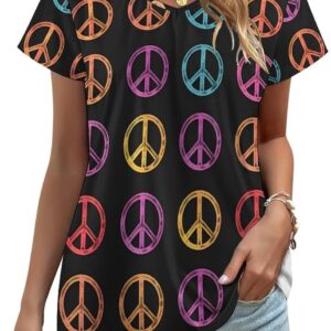 Rainbow Peace Printed Womens V Neck Short Sleeve T Shirts Summer Tops Tees Fashion Outfits Clothes