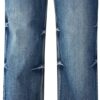 roswear Women's High Waisted Stretchy Wide Leg Jeans Cuffed Baggy Jeans Loose Denim Pants