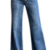 roswear Women's Wide Leg Jeans Casual High Waisted Stretch Baggy Loose Denim Pants