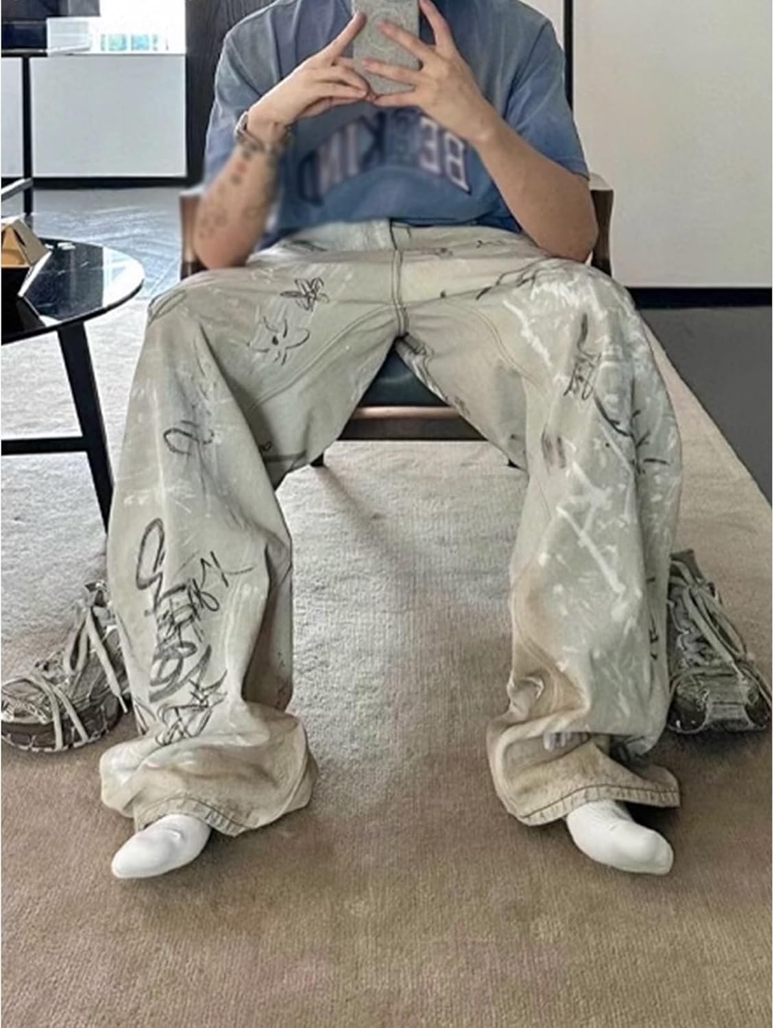 SIDUFHAOPKLL Long Pants, Unisex White Straight Leg Washed Jeans - Image 4