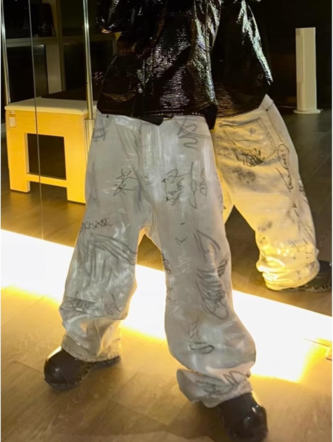 SIDUFHAOPKLL Long Pants, Unisex White Straight Leg Washed Jeans - Image 2