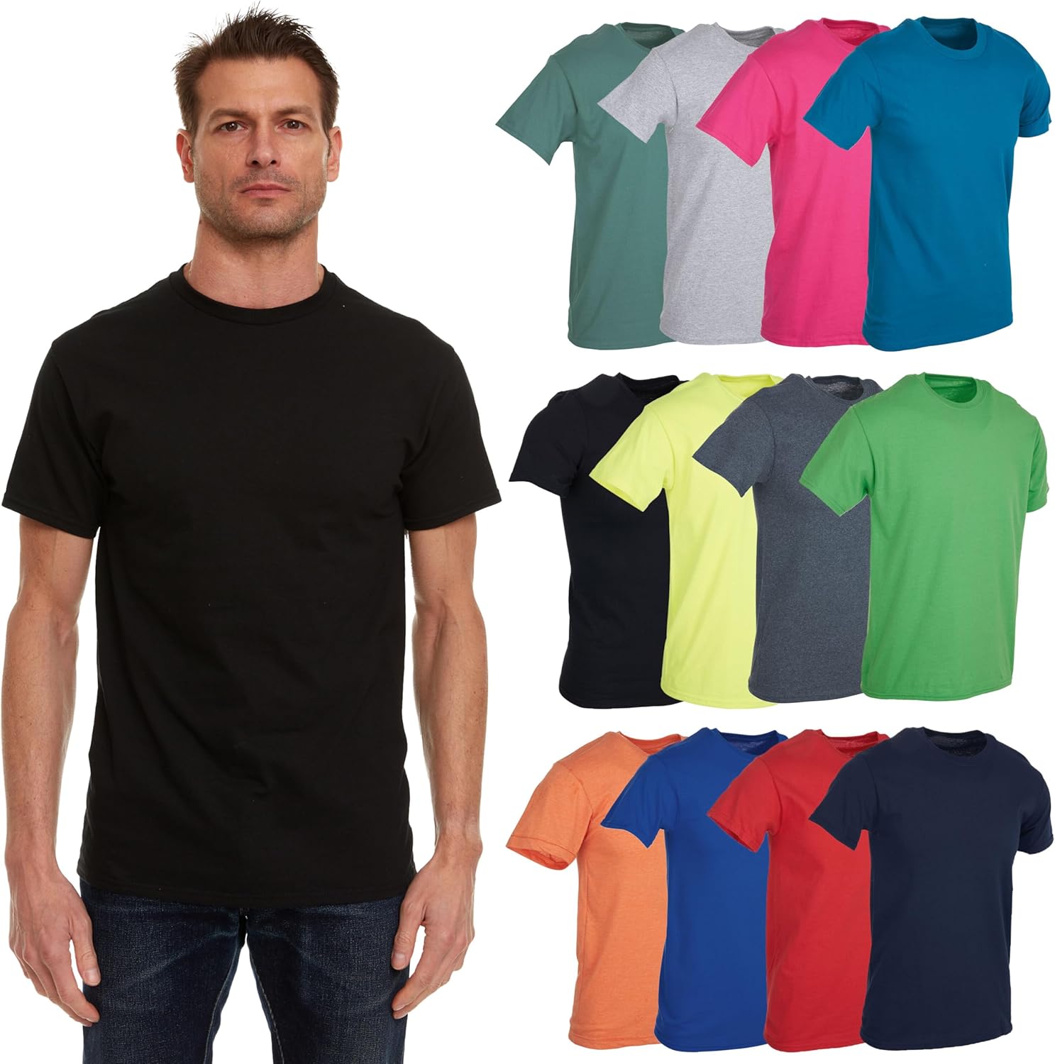 SOCKS'NBULK Men's Cotton Crew Neck Regular T-Shirts Bulk Short Sleeve Lightweight Tees Mix Colors - Image 12