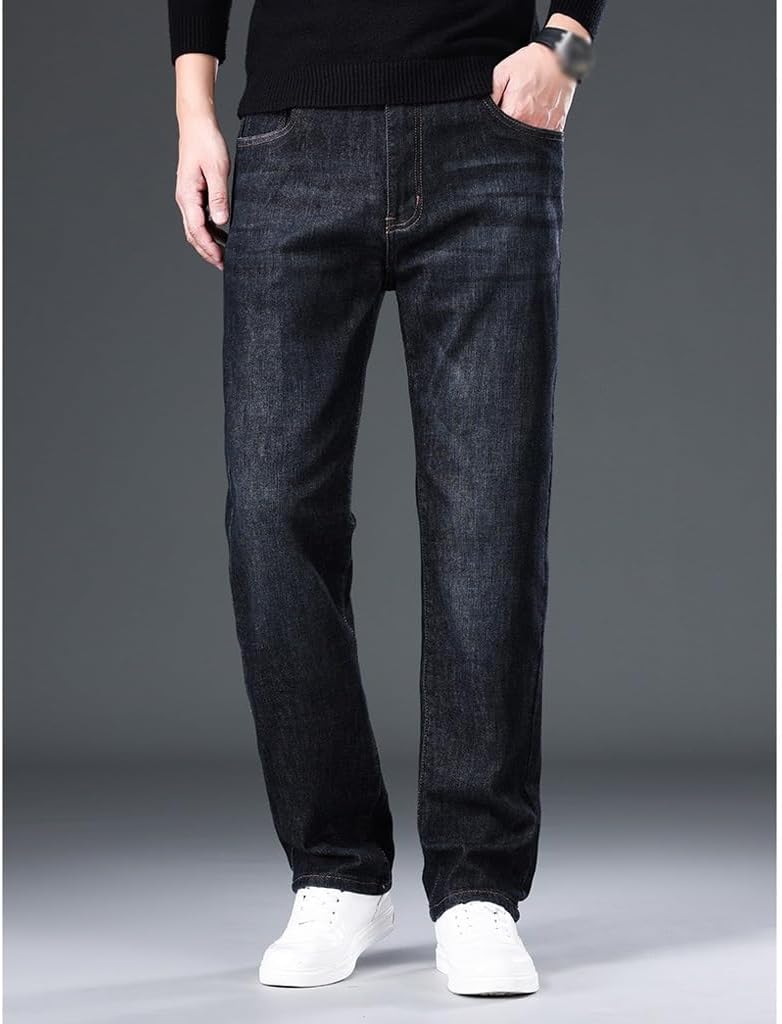 Spring and Autumn Jeans Loose Straight Leg Pants Versatile Elastic Pants(34) Blue - Image 3