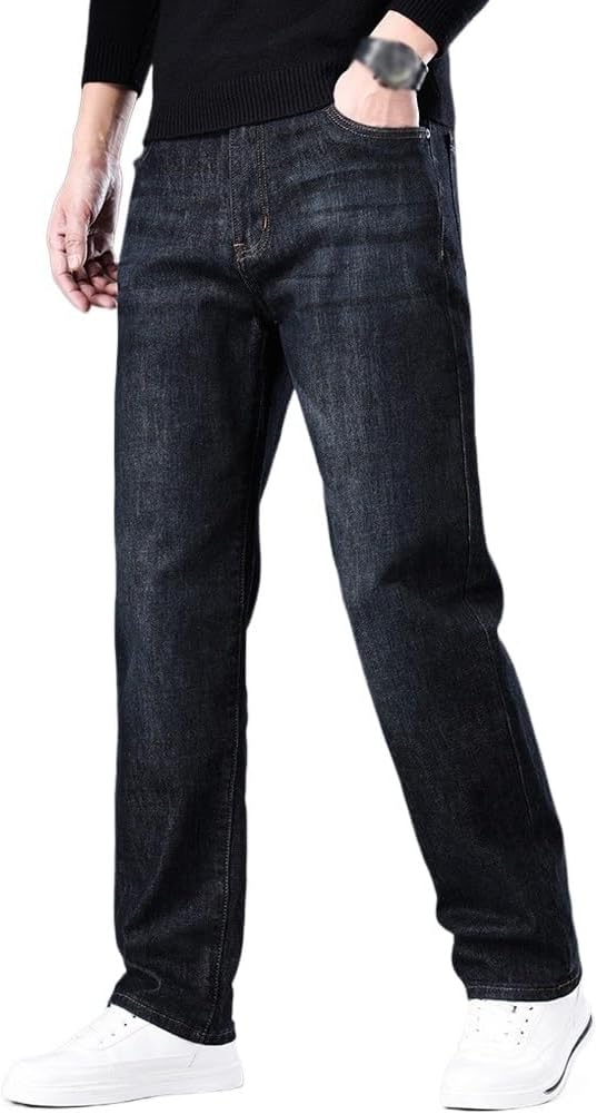 Spring and Autumn Jeans Loose Straight Leg Pants Versatile Elastic Pants(36) Blue