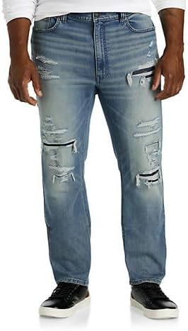 True Nation by DXL Men's Big and Tall Worn-in Rip and Repair Tapered-Fit Jeans