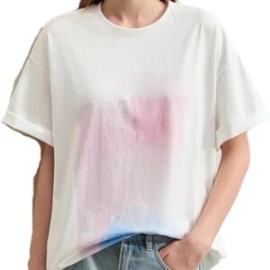 Women T-Shirts Casual Round Neck Printing Cotton Loose Tee Tops Short Sleeves