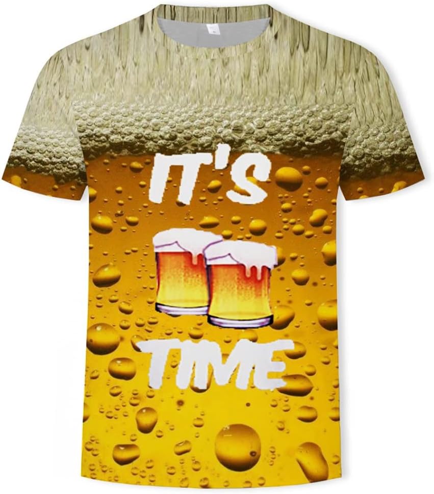ZUIAI Men's T-Shirt Beer Man Short Sleeve Novelty Water Pattern O-Neck Tops Tees Funny 3D Printed Tshirt